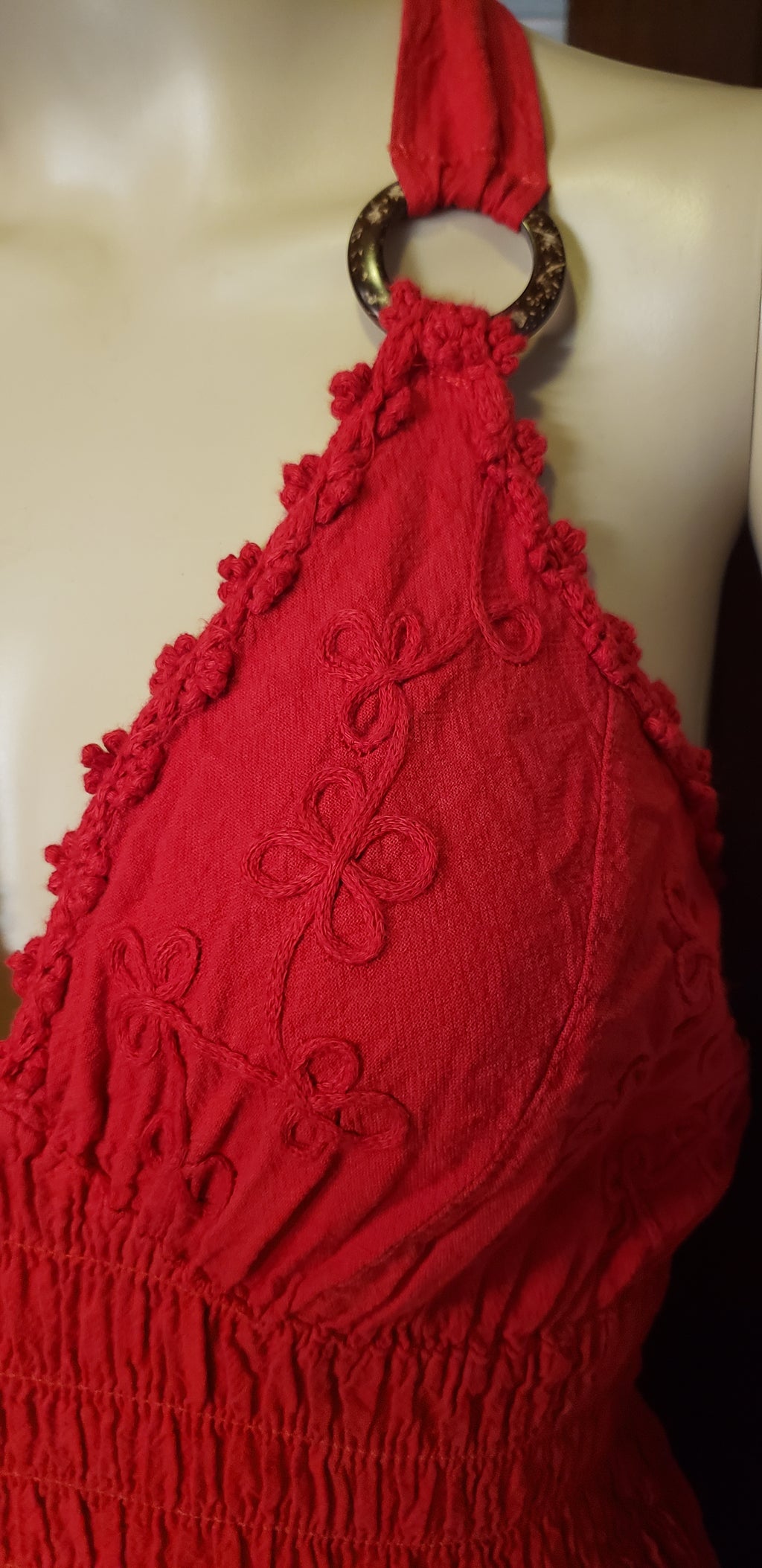 Coastal Halter Smocked Midi Dress – Red