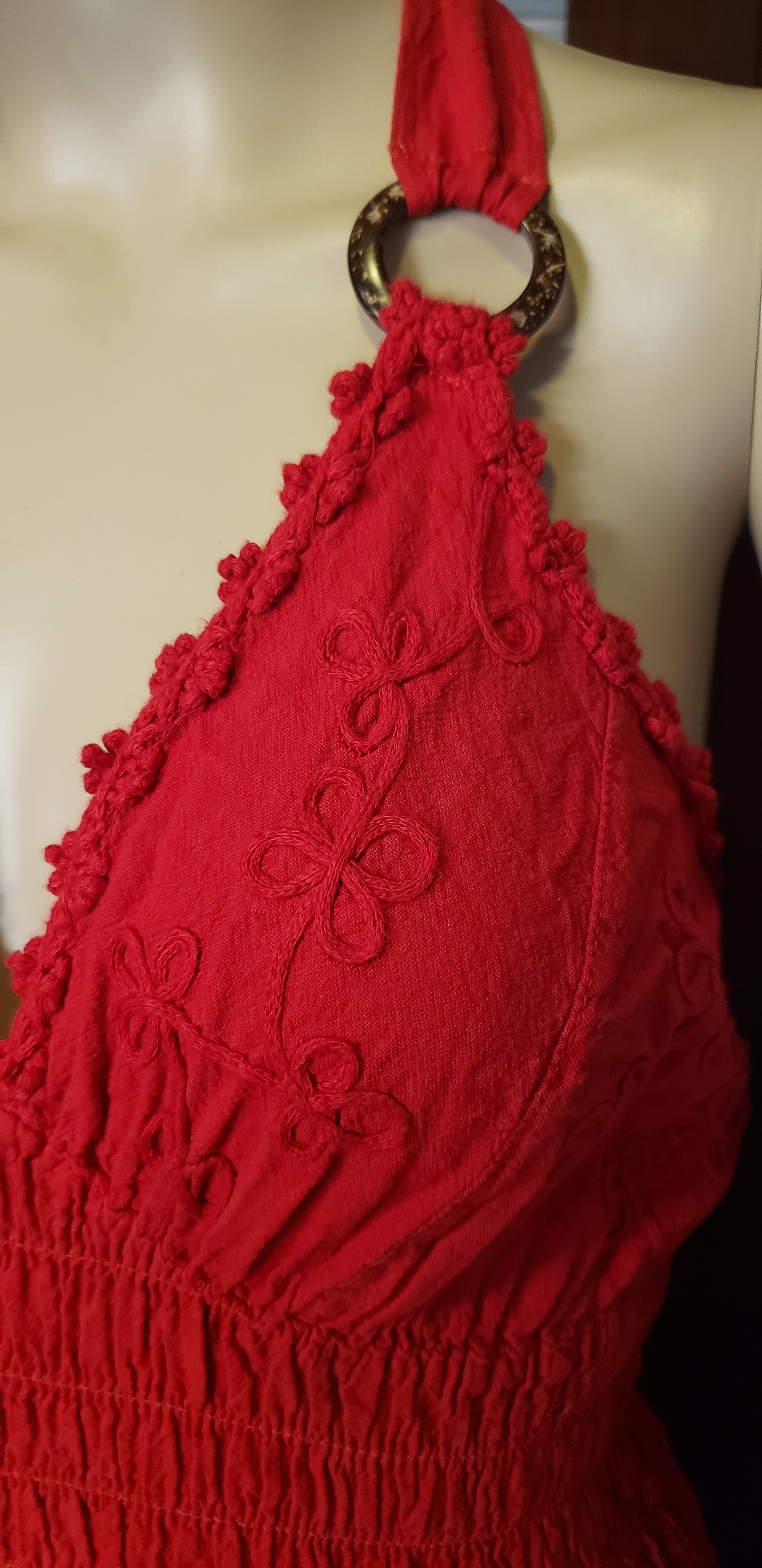 Coastal Halter Smocked Midi Dress – Red