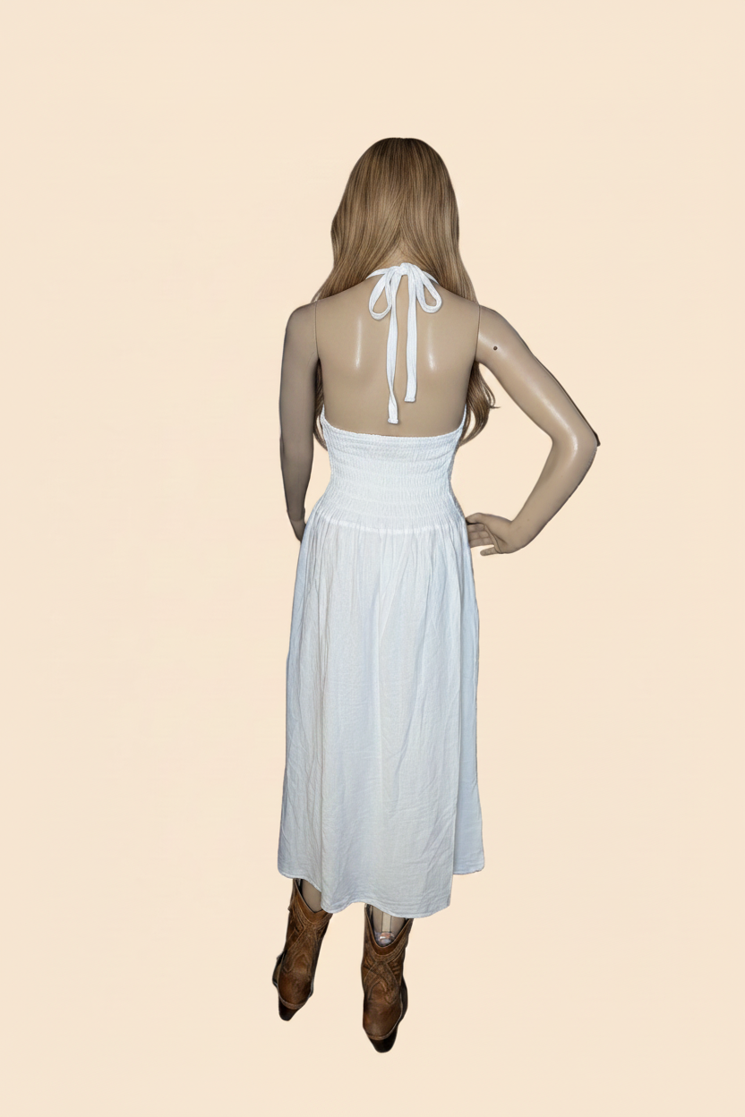 Coastal Split-Front Halter Maxi Dress