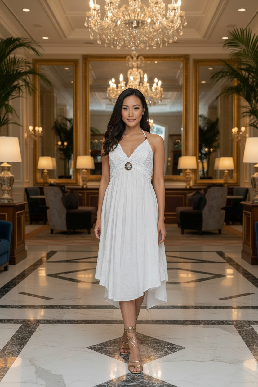 Coastal Medallion Halter Maxi Dress
